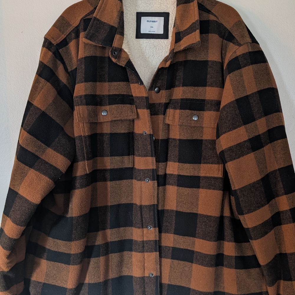 Old Navy Men's Checkered Utility Jacket - Black and Brown